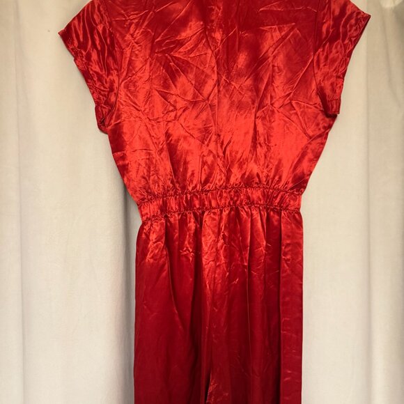 Vintage 1970s/80s Frederick's of Hollywood Red Satin Disco Jumpsuit - Picture 3 of 6